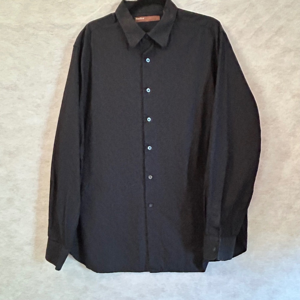 Perry Ellis Mens XXL Black Paisley Jacquard Cotton Button Down Shirt Long Sleeve